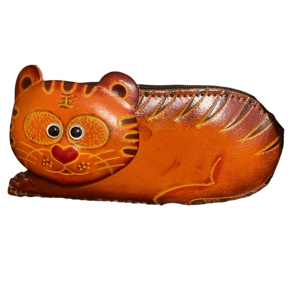 Handbags - Handcrafted Leather Cat Coin Purse Case - leather